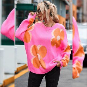 Flower Pattern Slouchy Sweater